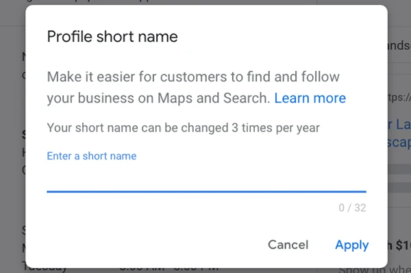 Google My Business Short Name