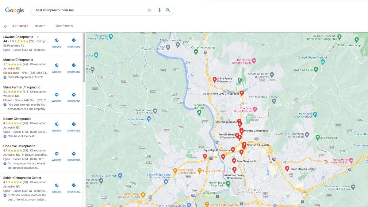 Google Search For best chiropractor near me - Map View