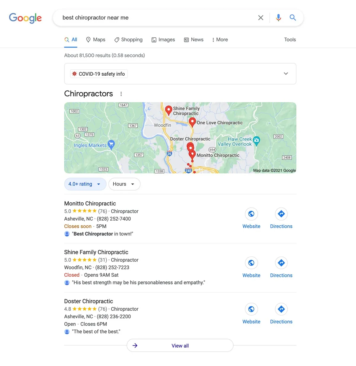 Google Search For best chiropractor near me
