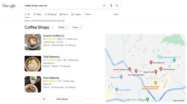 Google Coffee Shops Near Me - Desktop View
