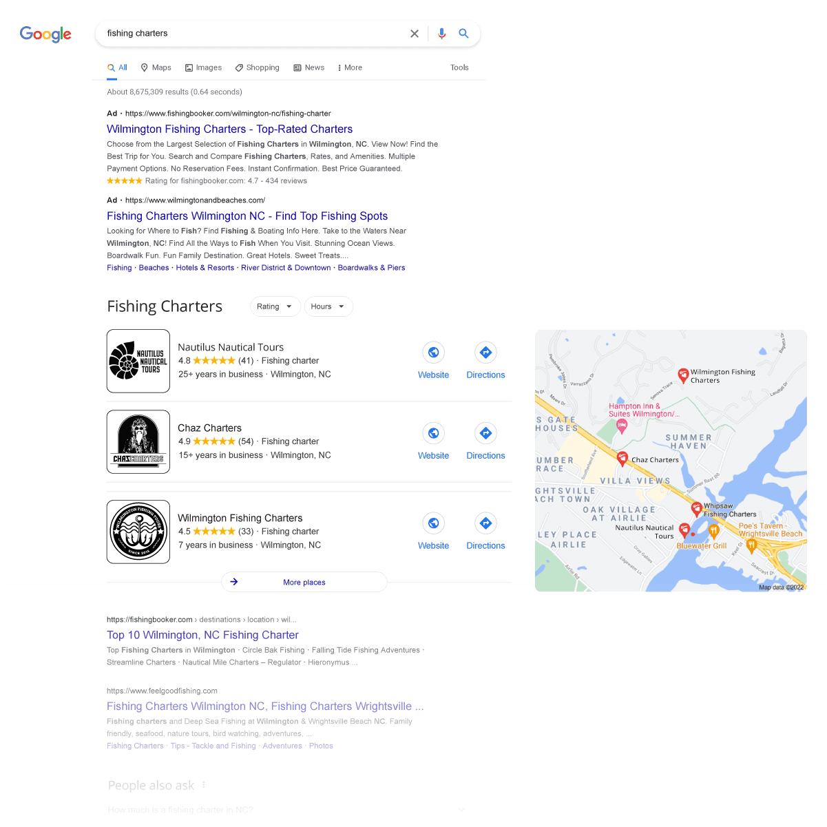 Google Search Page Example for fishing charters