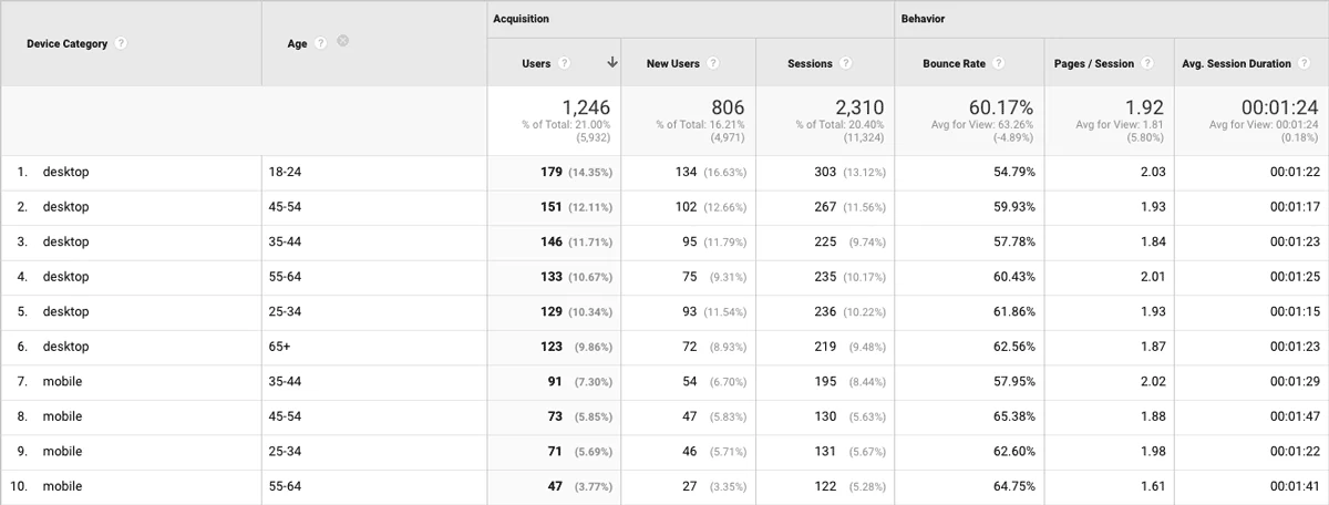 Example of the Audience Data Segmentation Report