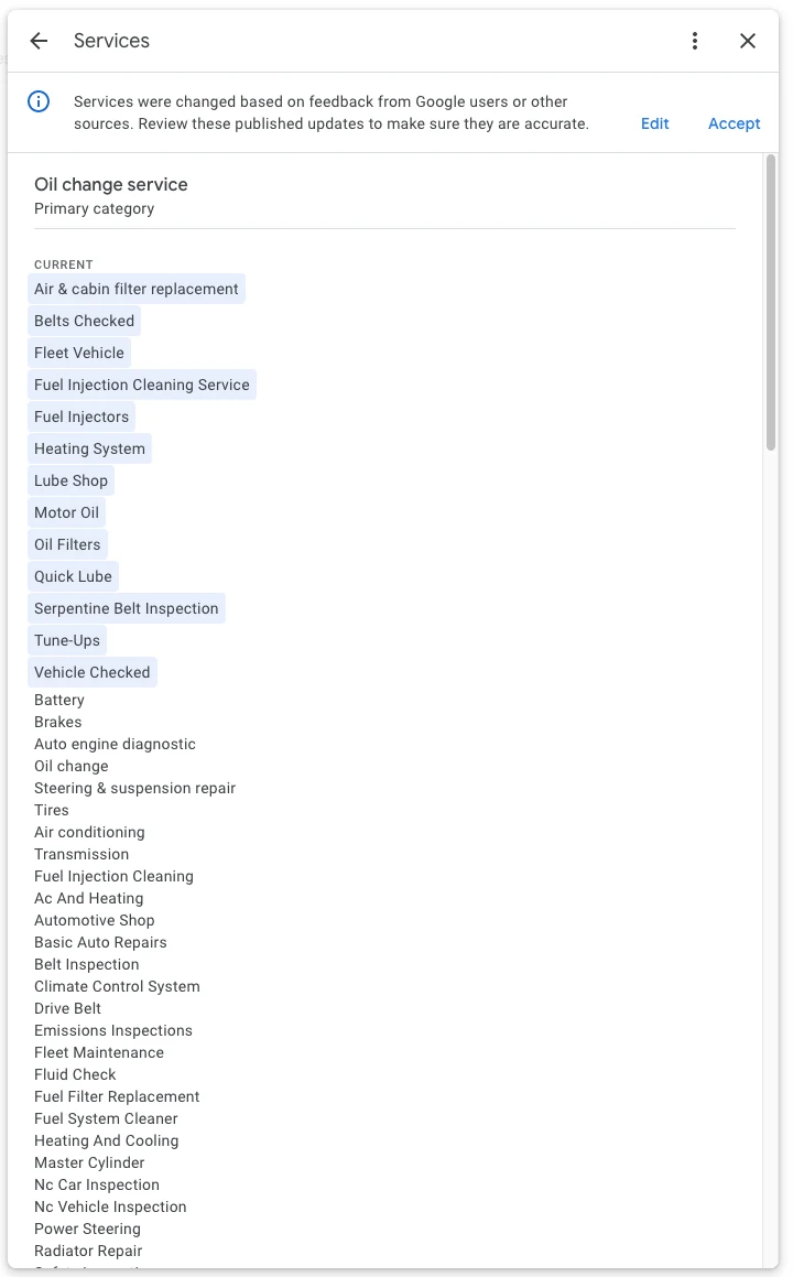 Google Business Profile Services Example