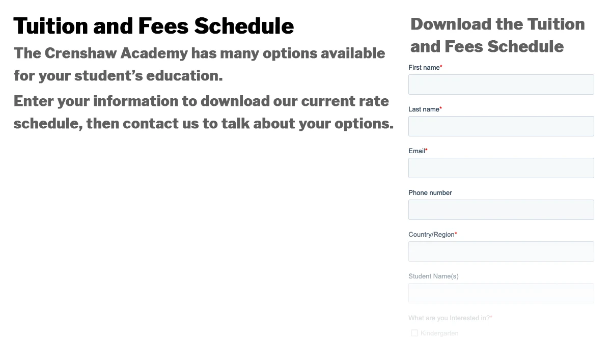 Landing Page with Form - CrenshawAcademy-.com Example