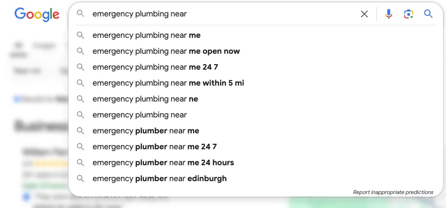 Google search suggestions for 