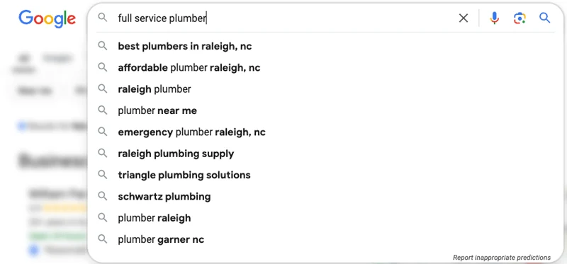 Google search suggestions for 