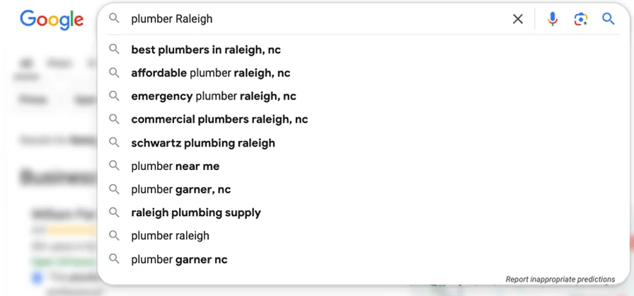 Google search suggestions (the LSI) for 