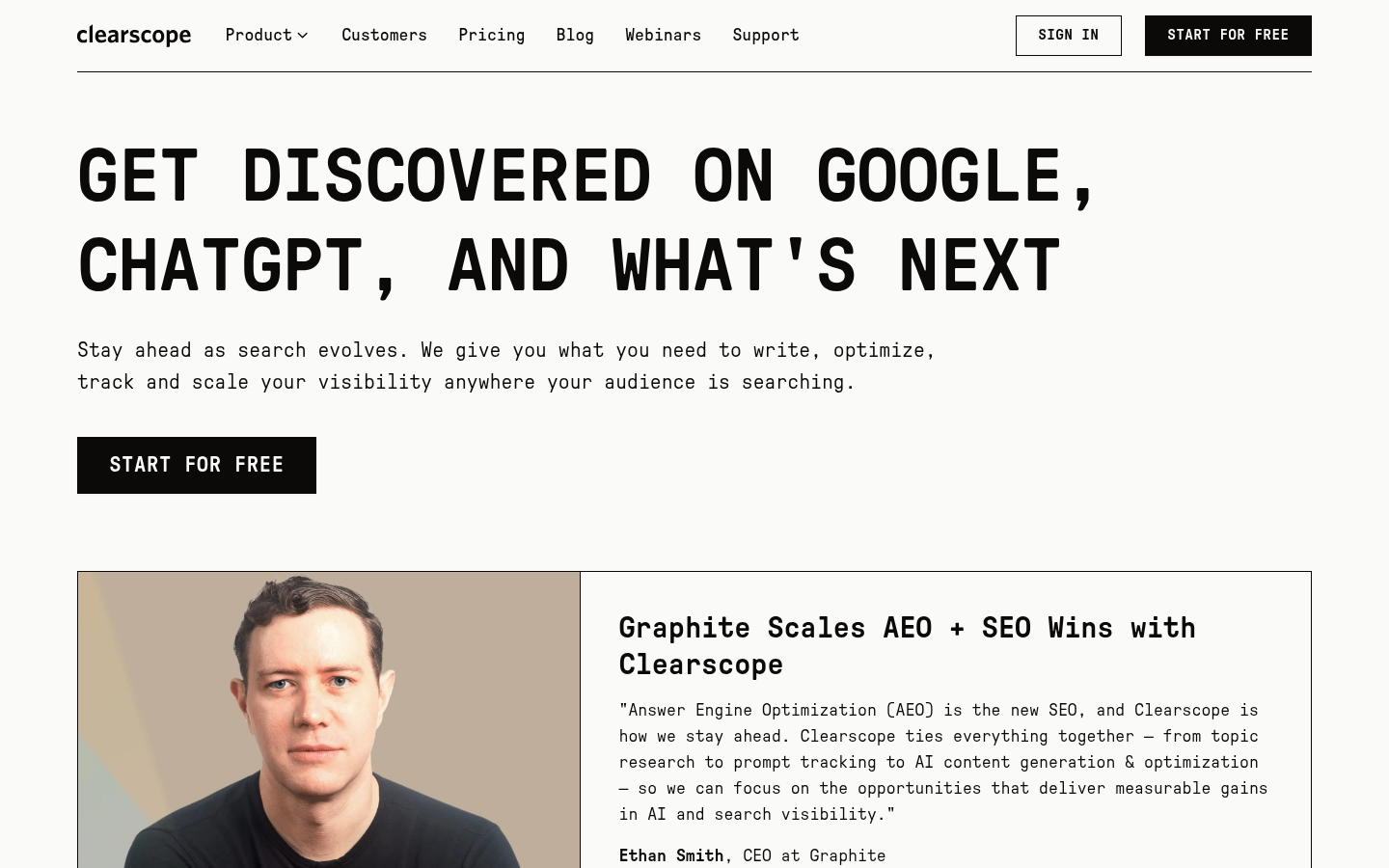 Clearscope homepage
