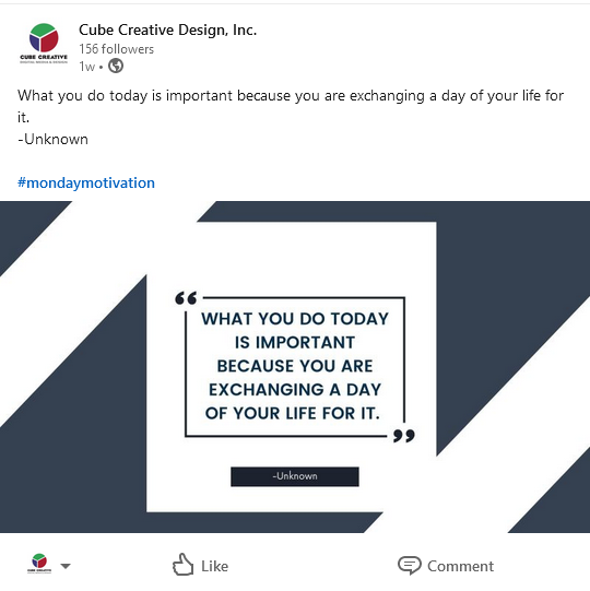 Cube Creative LinkedIn post